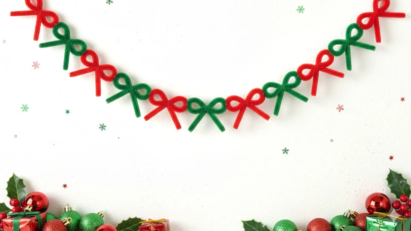 Make a Christmas Bow Chain Garland with Pipe Cleaners | Materials, Instructions, Decoration Tips, and Safety Points